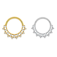 Anneau segmenté à charnière en titane G23 de qualité supérieure avec incrustation de zircone cubique taille baguette et ronde, double usage pour piercing nez et oreille