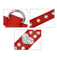 Harnais pour chien en cuir véritable avec strass en forme de cœur personnalisé, en cuir PU rouge souple, réglable avec anneau en D métallique, gilet de promenade pour animaux de compagnie