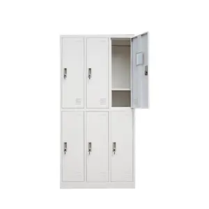 Classeur d'armoire en acier à 6 portes en métal avec tringle à vêtements et miroir pour la salle de sport/le bureau/l'école