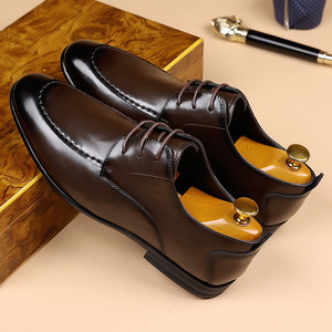 Chaussures habillées en cuir à bout pointu pour hommes, noires, à lacets, décontractées, pour affaires et mariages, épaisseur standard, couleur unie, lacets avant - Product Image 2