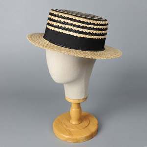 Chapeau de paille rayé pour femme, large bord, protection solaire, style boater, idéal plage et extérieur, collection été 2025 - Product Image 6