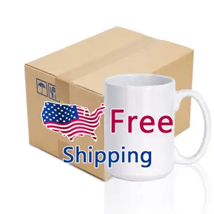 USA Warehouse free shipping white custom 15oz porcelain sublimation mug ceramic coffee tea mug with handle