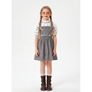 Costume da Fattoria per Bambine in 2 Pezzi, Camicia con Colletto Alto e Maniche a Sbuffo, Grembiule a Quadri Bianco e Nero, Costume per Oktoberfest - Product Image 1