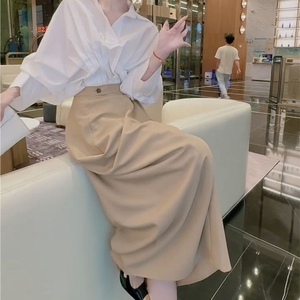 Women's New Arrival Asymmetric Solid-Color Shirt and Skirt 2-Piece <b>Set</b> Fashion - Product Image 4