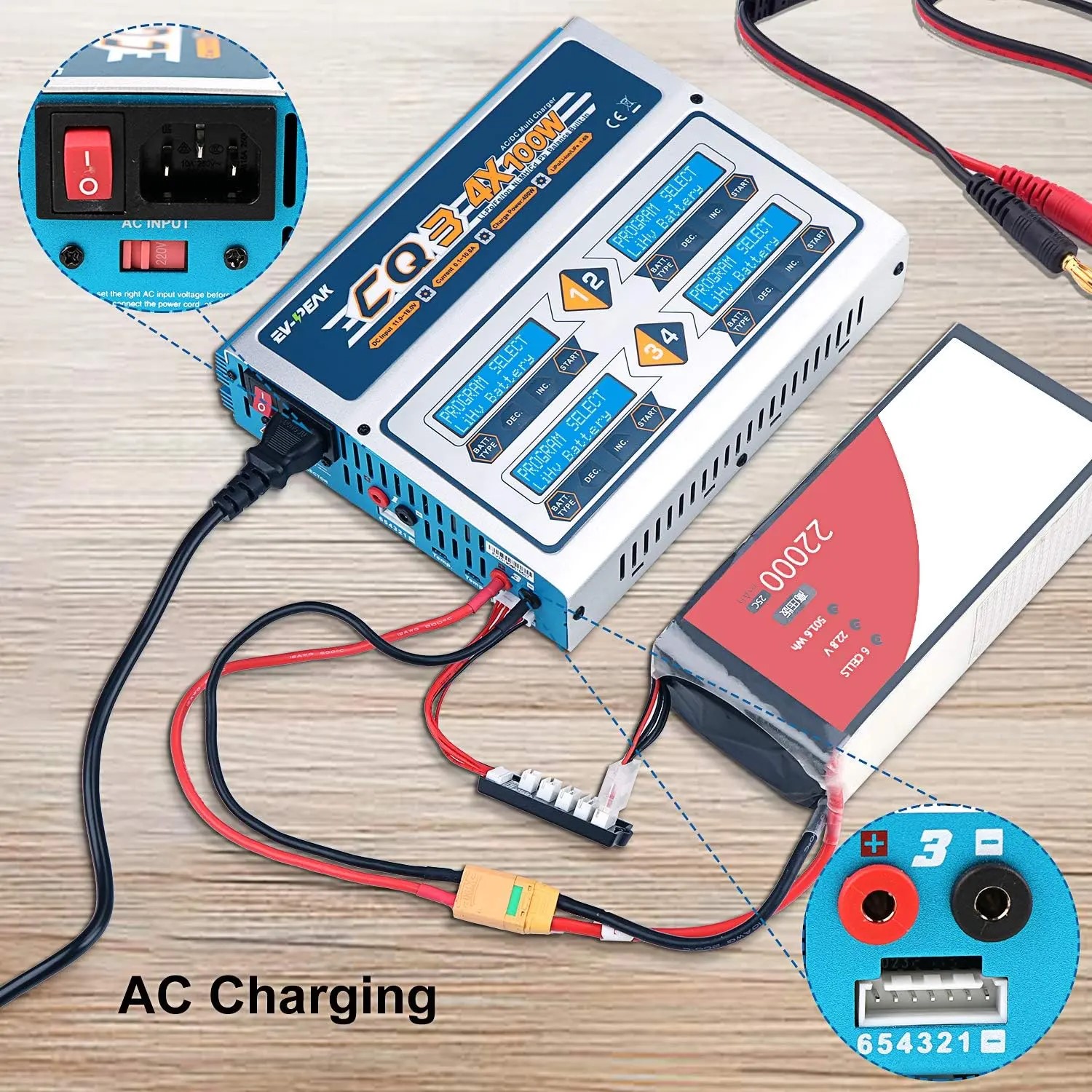 EV-PEAK CQ3 Charger - 6S 100W Multi-Functional Balanced Charger