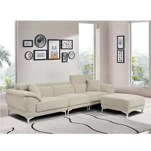 Modern New Design Velvet Fabric Living Room Furniture Set Sofa 4 Seat Sofa With Adjust Headrest for Big Living Room