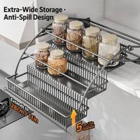 Rak Penyimpanan Bumbu Dapur 3 Tingkat Huoli, Model Tarik-Naik, Bahan Logam, Garansi 2 Tahun, Desain Minimalis Modern