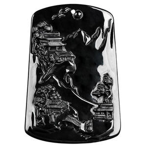 Pendentif Paysage en Jadeite Noire Naturelle Authentique pour Homme, Vente en Gros de Pendentifs en Jade, Design Original C070 - Product Image 2