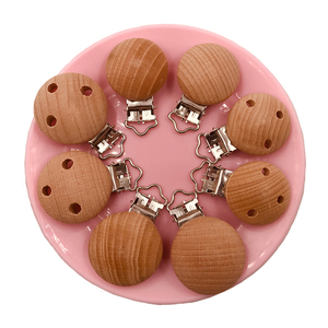 35mm Custom <strong>Design</strong> Natural Wooden Plain Round Baby Teething Wooden <strong>Pacifier</strong> <strong>Clip</strong> - Product Image 2