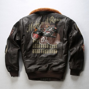Tuta da volo Bomber Standard ricamata in vera pelle giacca da uomo <span class=keywords><strong>Casual</strong></span> Top Layer <span class=keywords><strong>abbigliamento</strong></span> in vacchetta - Product Image 3