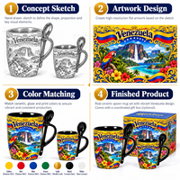 Ensemble de tasses à café en céramique souvenir du Venezuela, imprimé paysage tropical, en porcelaine, coffret cadeau pour boutique de souvenirs et détaillants