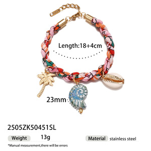 Nouveau style d'été, bijoux de luxe légers, bracelet en acier inoxydable avec breloques coquillage, conque et étoile de mer, corde épaisse tressée colorée - Product Image 6