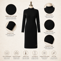 Robe décontractée côtelée à col montant 280 GSM pour femme, manches longues, coupe droite, confortable et chaude, personnalisable avec logo OEM ODM, tailles XS-5XL, vente en gros