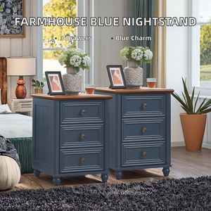 RWYHG Ensemble de 2 tables de chevet modernes style farmhouse de 18 pouces en bois avec <span class=keywords><strong>3</strong></span> <span class=keywords><strong>tiroirs</strong></span> de rangement, meubles de chambre à coucher style colonne romaine - Product Image 2