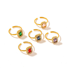 <b>Open</b> <b>Ring</b> Square Colored Zircon Pave Setting Geometric Unisex Fashion Jewelry YR46 - Product Image 4