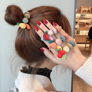 Coletero de pelo estilo coreano con diseño de frutas, lindo y femenino, de alta elasticidad, para moños y coletas, ancho para niñas. - Product Image 2