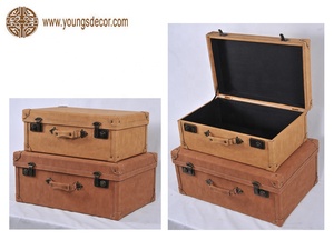 Decorative Suitcase Trunk Vintage Studded Leather <strong>Storage</strong> <strong>Boxes</strong> with Bronze Latches and <strong>Brown</strong> Handles Multi Colored - Product Image 6