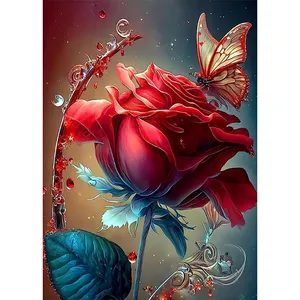 Großhandel Red Rose Diamond Stickerei Schmetterling Mosaik handgemachte Malerei 30x40cm Full Drills Home Decor Bilder Strass