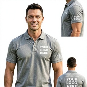 Custom Logo Men's Grey Short Sleeve Knitted for Shirt Breathable Quick Dry Casual Regular Fit Front <b>Print</b> Design 100% Cotton - Product Image 1