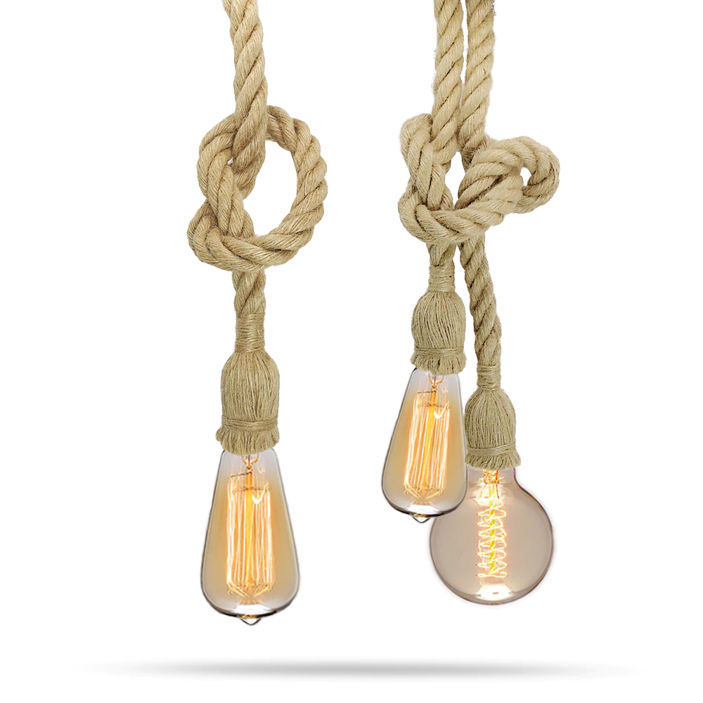 Ретро-люстра из бамбуковой веревки, винтажная Подвесная лампа с одной головкой из пеньковой трубки для кухни, ресторана, гостиной, магазина одежды