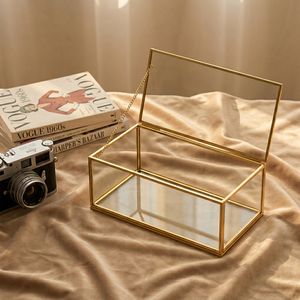 Modern Luxury Glass Storage Box Gold Brass Frame Accessories Display Case Home Decoration Glass Box - Product Image 1