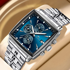 Premium Mens Black Chronograph Watch Square <b>Case</b> Multi Dial Stainless Steel Band Quartz Wristwatch Luxury Business Watch - Product Image 4