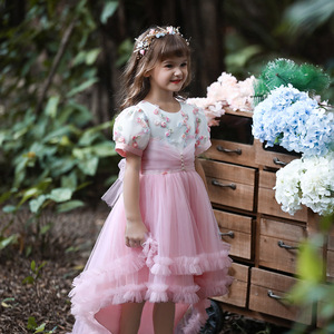 Robe de princesse pour filles, tutu en maille rose, manches courtes, Costume de spectacle pour tout-petits, vêtements de scène - Product Image 2