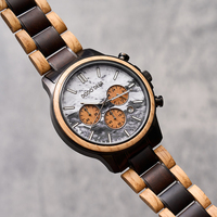 Jam Tangan Pria Mewah Stainless Steel Quartz Chronograph Antik Vintage Kayu Pinus Maple Desain Mehri Tali Kayu 44mm