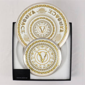 Assiette en Porcelaine Fine à Motif Créatif en V, Vaisselle de Luxe pour Hôtels, Assiette à Steak Occidentale, Assiette à Salade Domestique - Product Image 1