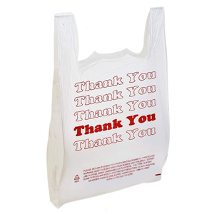 T-shirt de remerciement imprimé personnalisé Sacs à provisions en plastique de transporteur Sacs de chemise avec merci - Product Image 1