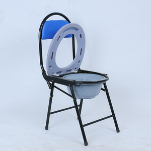 Foldable <b>Commode</b> <b>Chair</b> For Elderly Portable Toilet Seat With Blue Cushion And Steel Frame Home Use - Product Image 1