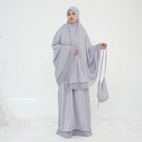 4PCS Vêtement de Prière de l'Aïd Ensemble de Robe Hijab pour Femmes Musulmanes Khimar Jalabiya avec Tapis de Prière et Sac Dentelle Jalabiya Djellaba Abaya Kaftan