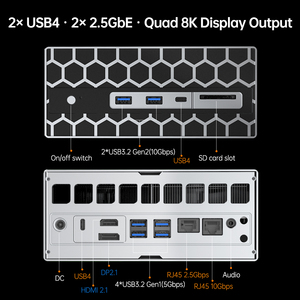 Workstation AI Mini PC <span class=keywords><strong>AMD</strong></span> <span class=keywords><strong>Ryzen</strong></span> AI Max+395 Strix Halo 128GB SSD LPDDR5x 70B Radeon 8060s Desktop Enterprise OEM ODM Garanzia 3 Anni - Product Image 3
