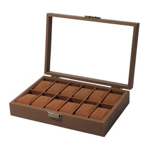 Usine Vente Directe <span class=keywords><strong>Vintage</strong></span> 12 Fentes En Bois De <span class=keywords><strong>Noyer</strong></span> Foncé Montre Organisateur Boîte avec Couvercle En Verre - Product Image 5