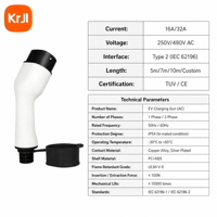 Câble de charge pour véhicules électriques certifié TUV KRJI Type 2, cordon de chargeur pour véhicules électriques IEC 62196-2, 5m, 7m, 10m, personnalisable pour station EVSE