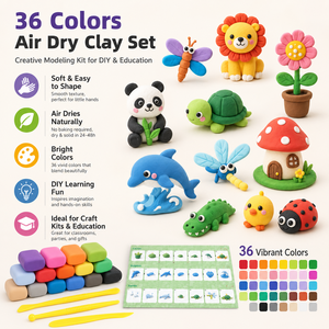 ชุดดินปั้นแห้งเร็ว 36 สี ปลอดสารพิษ เนื้อนุ่ม พร้อมอุปกรณ์ สำหรับเด็ก งานฝีมือ DIY รับผลิตตามสั่ง ขายส่ง - Product Image 4