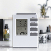 Jam Meja Digital LCD Elektronik dengan Tempat Pena, Termometer, Kalender, Alarm, Fitur Snooze, untuk Kembali ke Sekolah