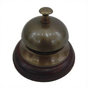 Antique Luxury Bell 100% Brass Table Bell With Wood Base Decorative Object Table Desktop Calling Bells Wholesale Price - Product Image 1