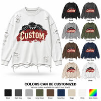 Sweat-shirt oversize à col rond effet vieilli, impression de lettres personnalisée, 100% coton épais 350-600 GSM, streetwear unisexe, OEM