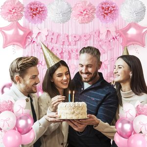 Decoraciones para Fiesta <span class=keywords><strong>de</strong></span> Cumpleaños Estilo Coquette Rosa, Incluyen Globos Blancos y Rosas, Pancarta <span class=keywords><strong>de</strong></span> Feliz Cumpleaños, Cortina <span class=keywords><strong>de</strong></span> Flecos y <span class=keywords><strong>Papel</strong></span> <span class=keywords><strong>de</strong></span> Seda - Product Image 6