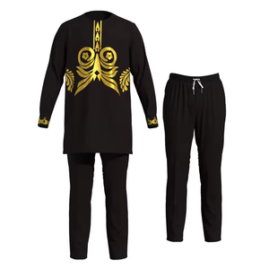 Ensemble de costume africain pour <span class=keywords><strong>homme</strong></span> <span class=keywords><strong>Boubou</strong></span> Dashiki 2 pièces Chemise à manches longues et <span class=keywords><strong>pantalon</strong></span> en coton Grande taille - Product Image 3