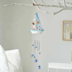 Carillons éoliens créatifs en forme de voilier avec dauphins et coquillages, ornement suspendu pour la décoration de la maison - Product Image 2