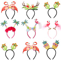 Grosir ikat kepala Flamingo tema Hawaii dekorasi bando bunga pohon kelapa pesta pantai tropis untuk Natal Paskah
