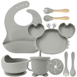 XLEE Plateau de <span class=keywords><strong>repas</strong></span> en silicone de qualité alimentaire pour enfants <span class=keywords><strong>Ensemble</strong></span> d'alimentation pour bébé avec bol à fond d'aspiration et cuillère Vaisselle pour enfants - Product Image 2
