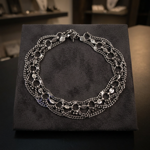 Chaîne de cheville vintage multicouche avec pierre naturelle, bijoux unisexe tendance en acier inoxydable plaqué argent antique - Product Image 4