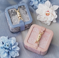 Leder Reise-Schmuckbox Vintage Jacquard-Bezug - Umweltfreundliche Aufbewahrung für Ohrringe Lippenstift Ringe Neujahr Schulanfang