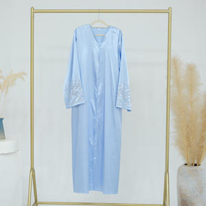 Abaya Elegante y Lujosa para Eid Al Fitr en Dubái, Vestido Musulmán Femenino Transpirable, Kimono Abierto de Satén con Cuentas Hechas a Mano - Product Image 3
