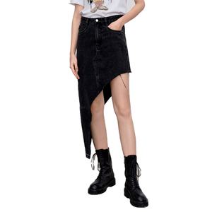 Minifalda de Mezclilla Negra Asimétrica Vintage de Alta Calidad para Mujer, Personalizada al por Mayor - Product Image 1