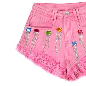 Customizable Latest Design <strong>Girl</strong> Denim <strong>Shorts</strong> Rhinestone Diamond Colorful Breathable Washed Jean <strong>Shorts</strong> - Product Image 3