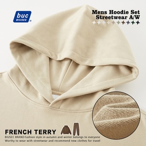 Sıcak satış ağır fransız Terry Sweatpants ve Hoodie seti özel Logo baskı erkek eşofman - Product Image 2